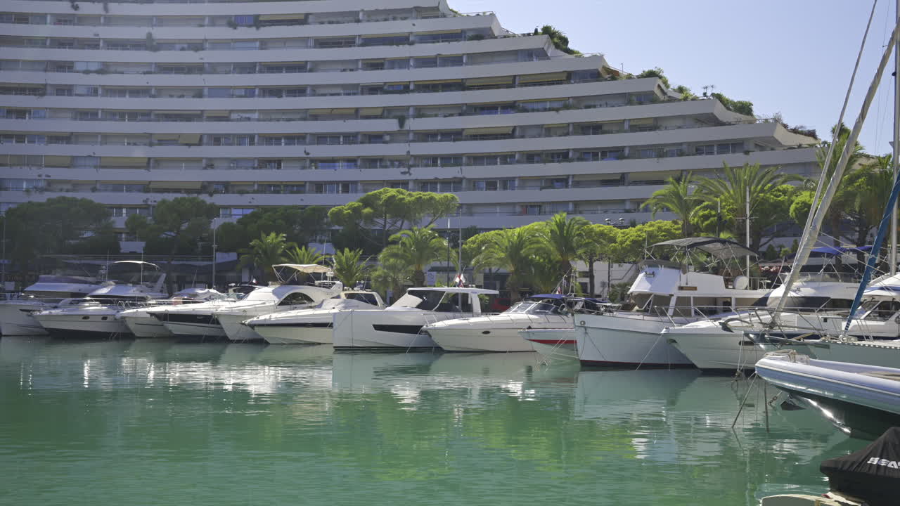 Villeneuve-Loubet, France - June 7, 2025: Boats docked in the Marina Baie des Anges in daylight