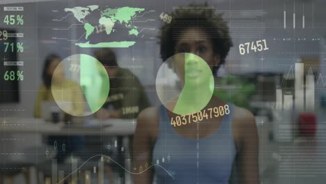 animación del procesamiento de datos financieros sobre diversas personas de negocios que trabajan en la oficina