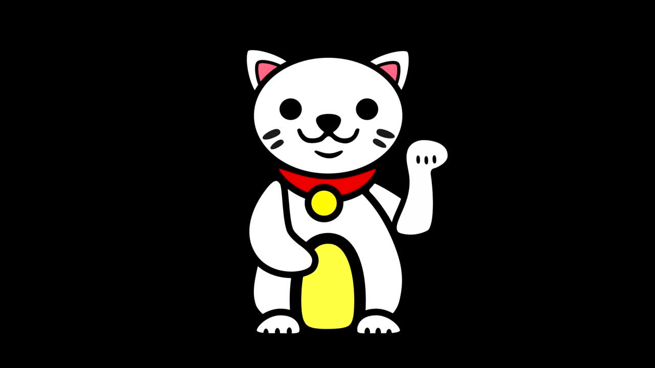 animación 4k maneki neko con fondo negro - en bucle