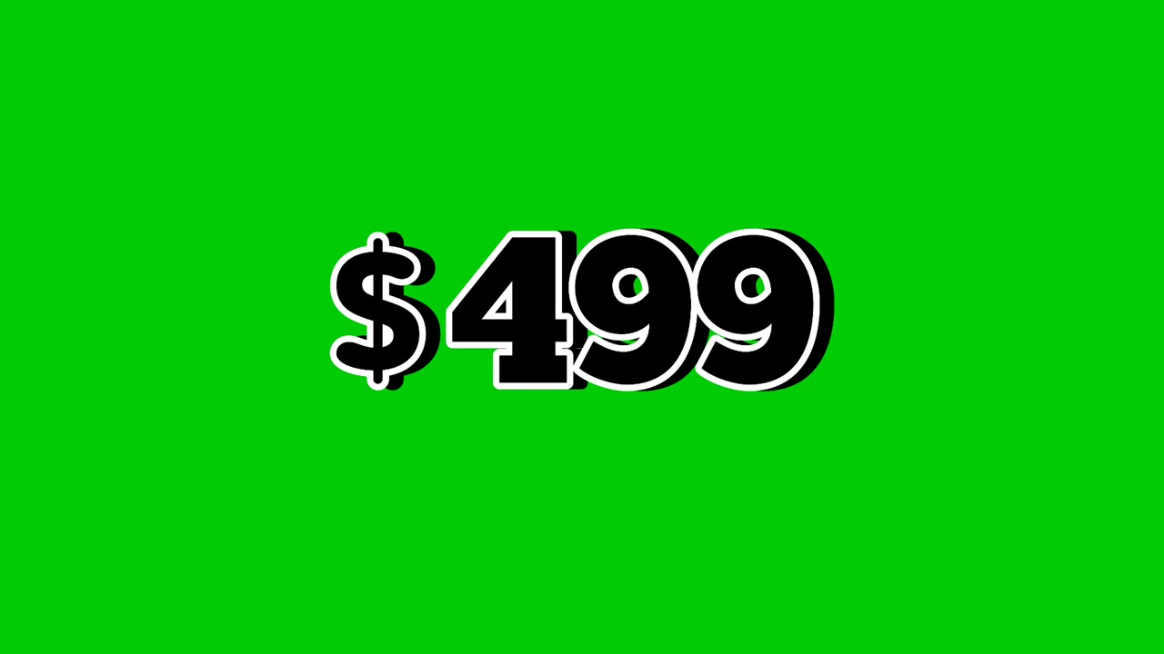 Yeşil ekran arka planında duman efektli hareketli grafiklere sahip 499 Dolarlık animasyon fiyat etiketi. Reklamlar, e-ticaret, perakende, indirimler ve promosyon iş konsepti video öğesi için mükemmel.