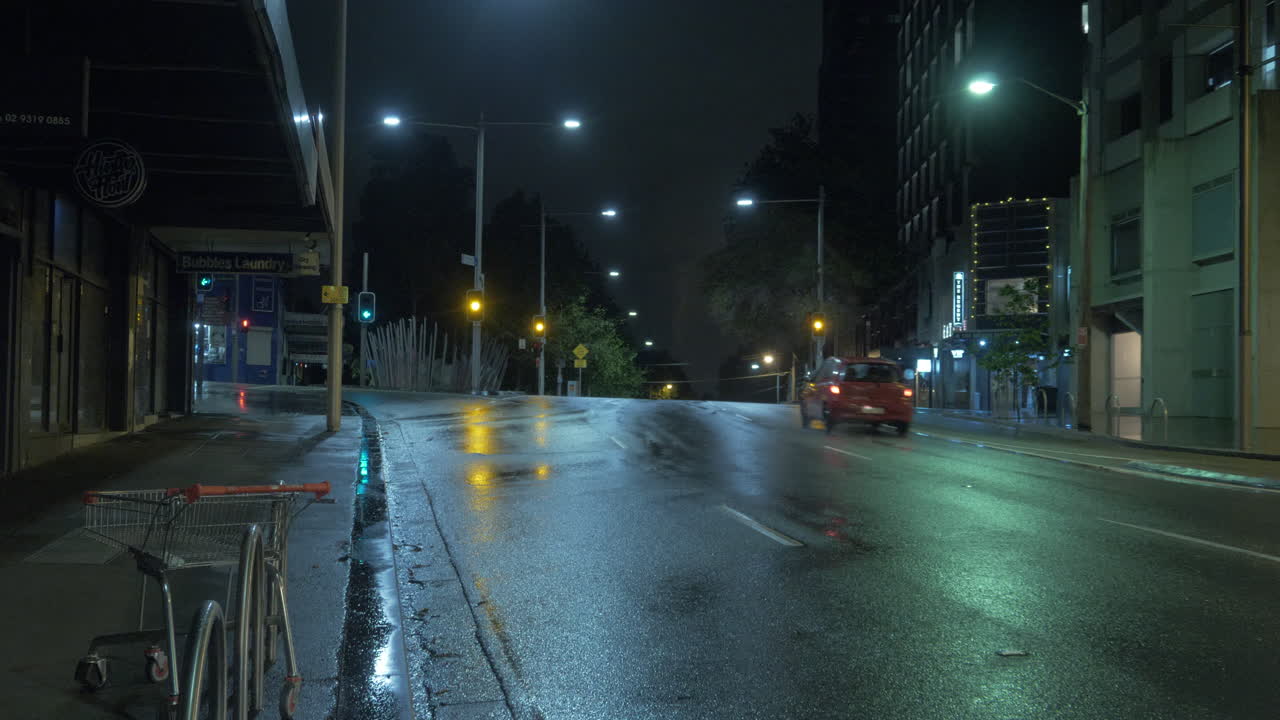 Empty Street On A Rainy Night - Covid-19 Lockdown - wide shot