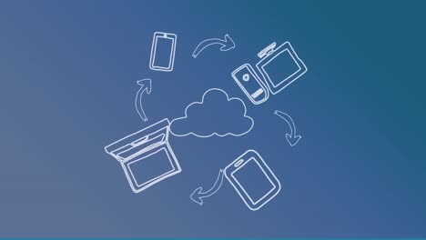 animación de los iconos en fondo azul