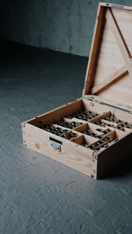 wooden box filled with cartridges