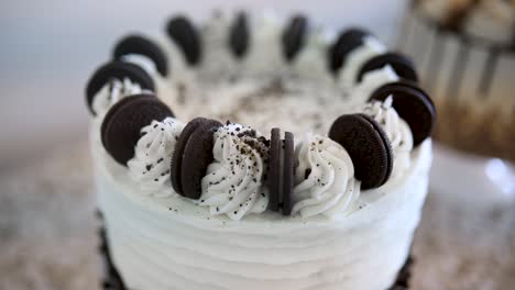 oreo cookies and cream delicious frosted cake - closeup
