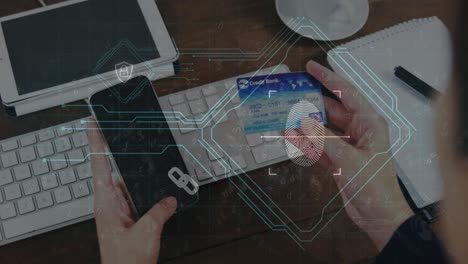 interfaz de seguridad digital contra la persona que posee teléfono inteligente y tarjeta de crédito