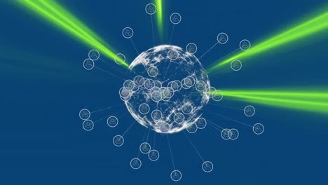animación de iconos de perfil en todo el mundo en el lapso de tiempo de las luces contra un fondo azul