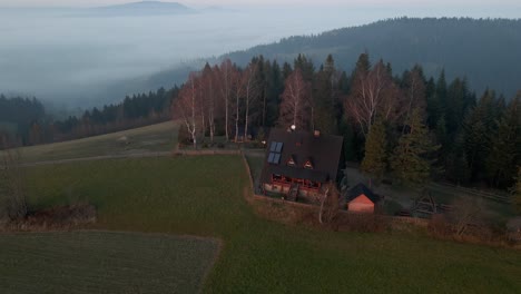 aerial shot of a house in the mountain