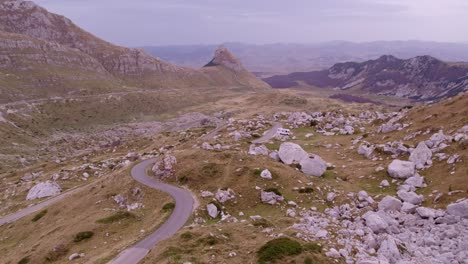 Amazing-scenery-at-Durmitor-National-Park-Montenegro-during-cloudy-day,-aerial