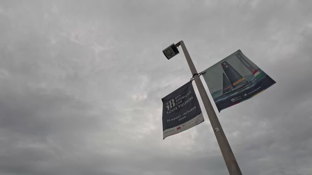 America's Cup 2024 Sailing Race Banners on a Cloudy Day