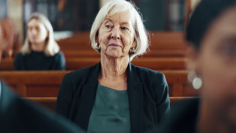 funeral, church and woman senior for memorial