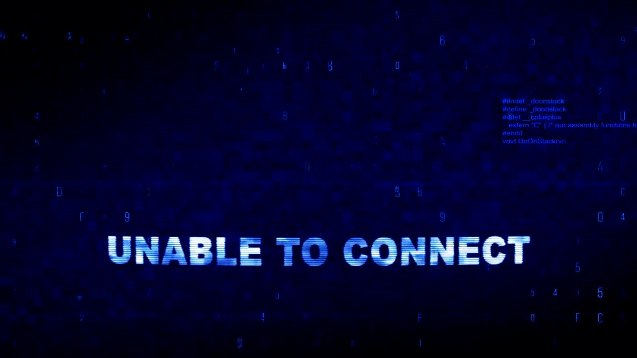 Unable To Connect Text Digital Noise Twitch Glitch Distortion Effect Error Loop Animation.