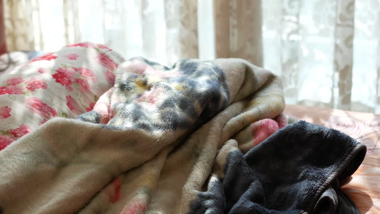 cama sin hacer en un dormitorio soleado