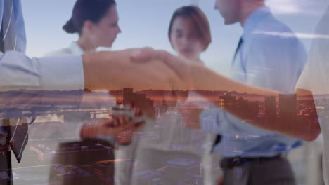 animation of business handshake and cityscape