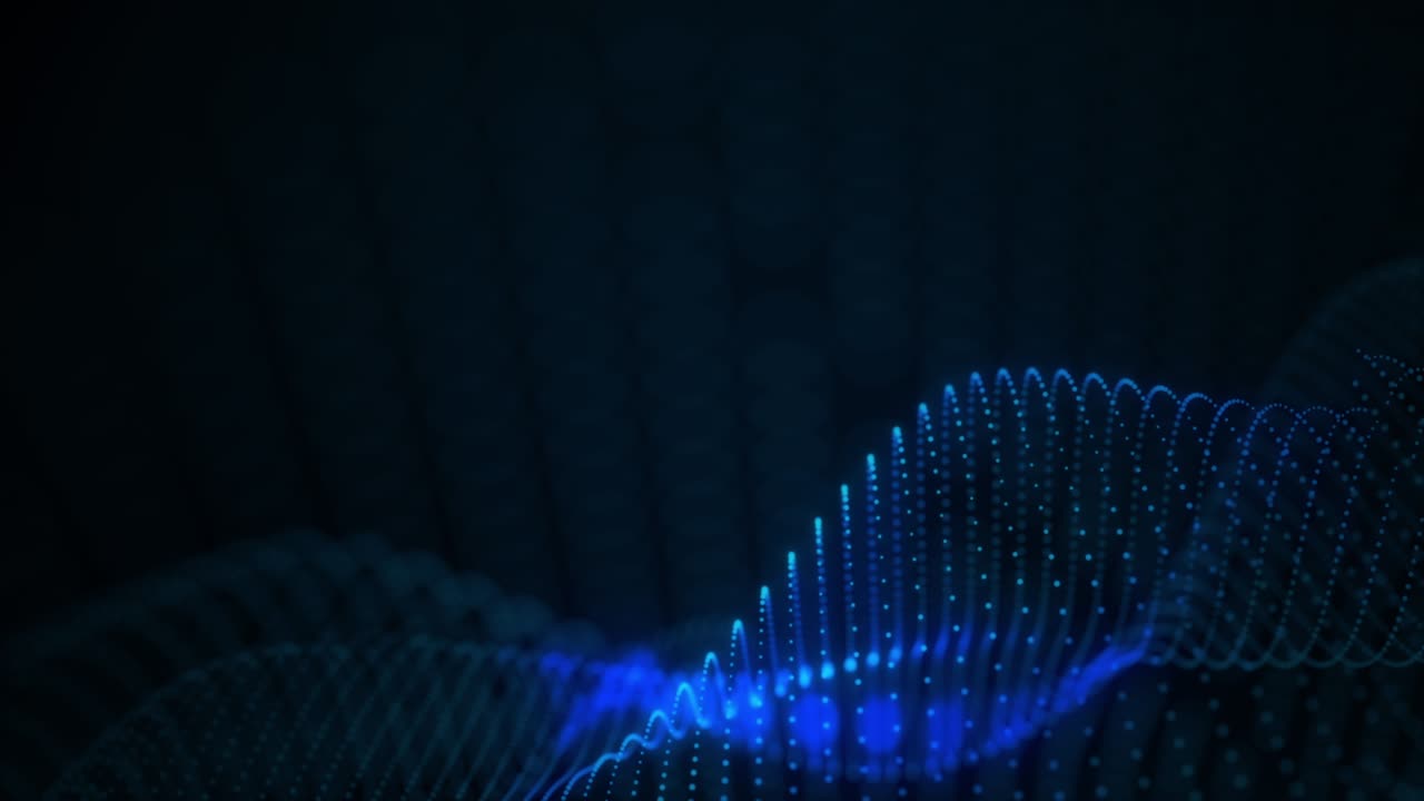 Abstract futuristic technology background concept. 4K 3D seamless loop blue digital dots flow waves. Glow blue neon digital particles wave animation cyberspace internet technology background concept.