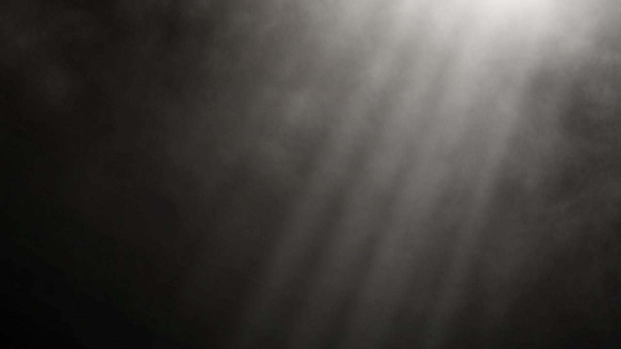 Light beams and smoke effect, seamless video looping, dynamic black and white sunbeam and mist overlay