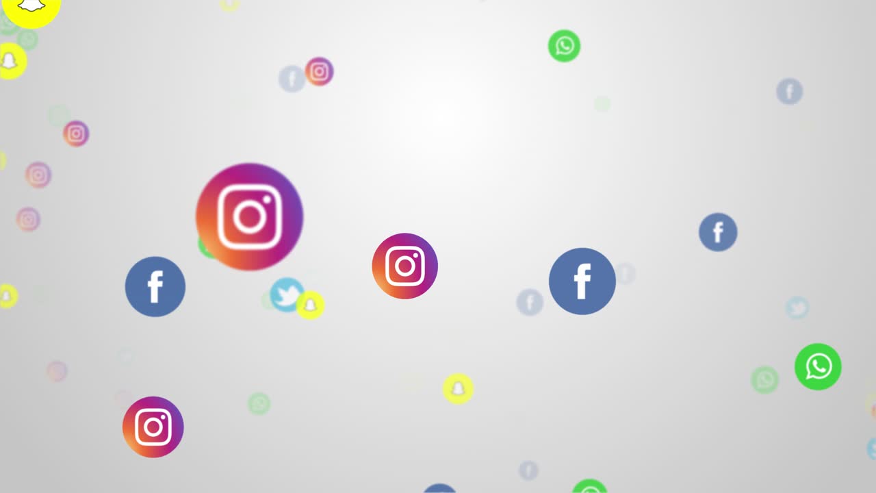Abstract flying icons world popular social media 4k 3d green screen loop animation facebook
