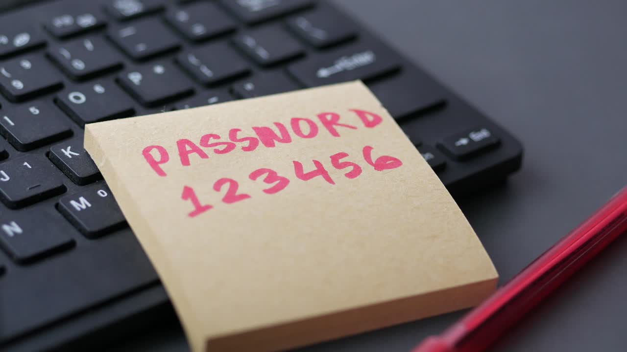 writing password on a sticky note