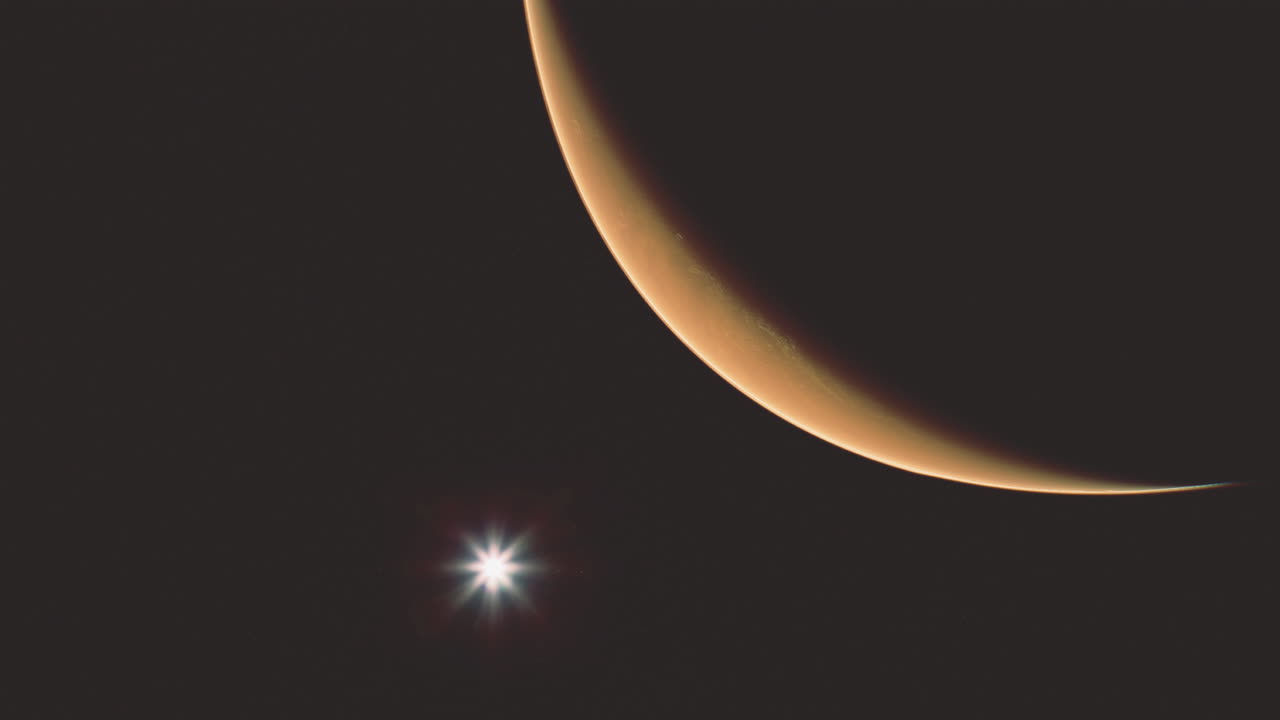 Celestial view of mars with crescent shape against the starry background