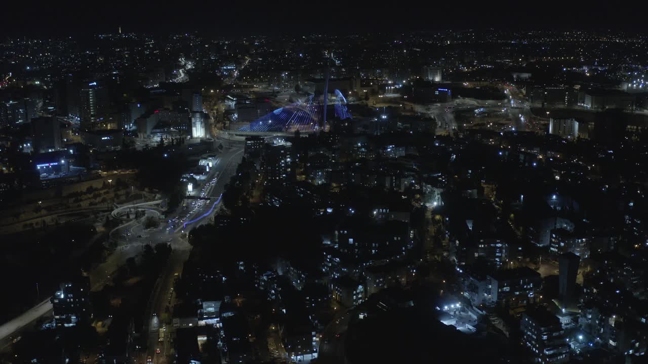 Jerusalem Cityscape at Night with Illuminated Bridge