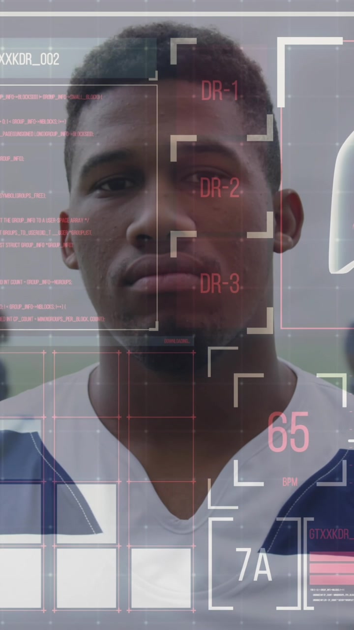 Animation of digital interface with medical data processing over rugby players
