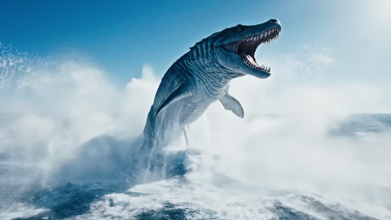 Mosasaurus leaping from the water