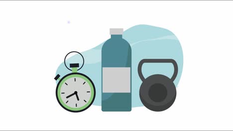 botella de agua con manivela y cronómetro
