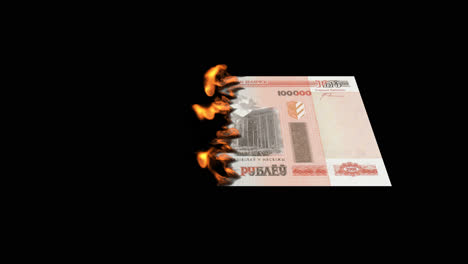 burning russian ruble banknotes