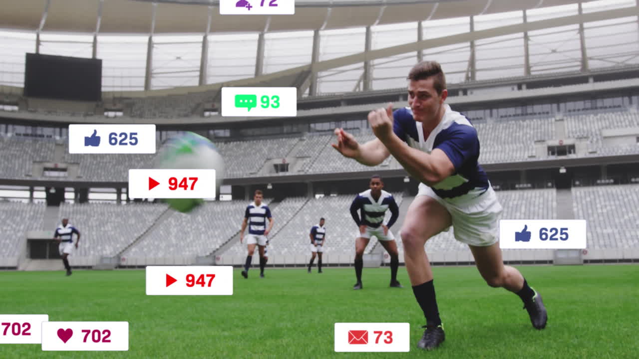 다양한 럭비 선수에 대한 아이콘의 애니메이션과 데이터 처리