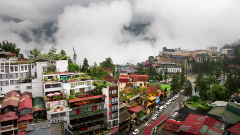 sapa, vietnam: foggy mountain city view