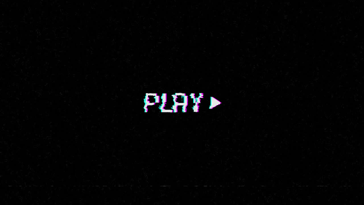 Retro Play Button with Glitch and Static Effect
