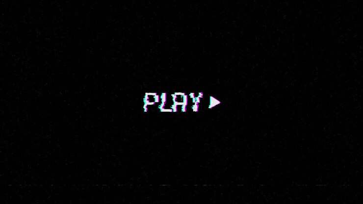 Retro Play Button with Glitch and Static Effect