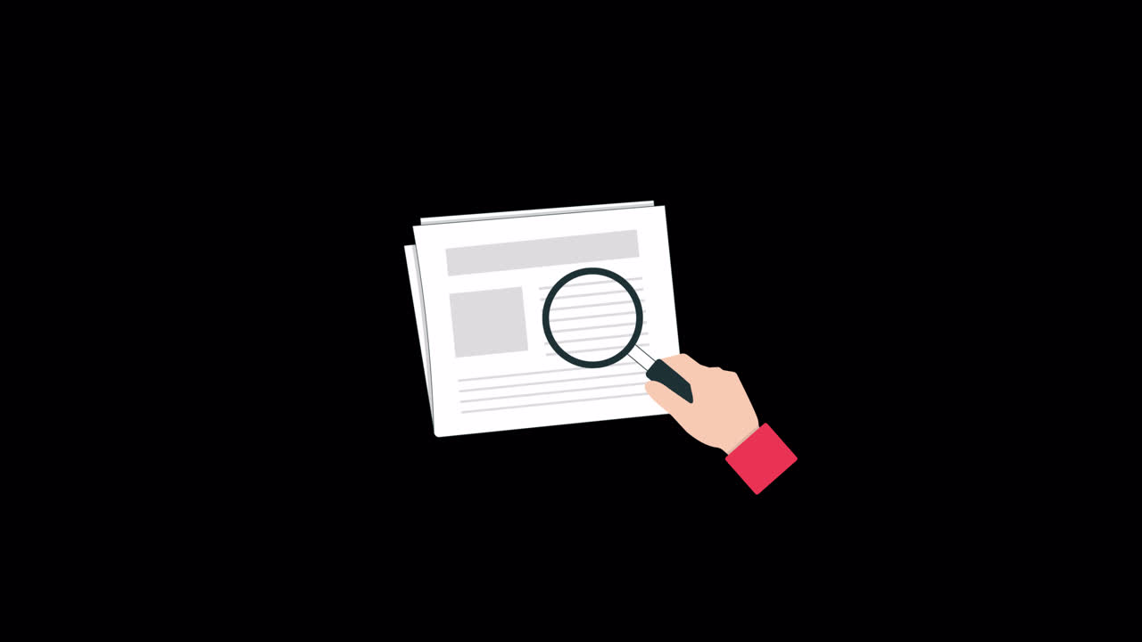 Mano animata con lente d'ingrandimento che scansiona un documento