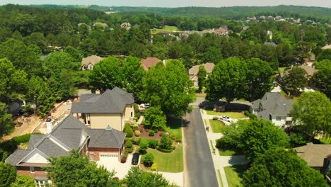 flying over an upscale subdivision in suburbs of atlanta