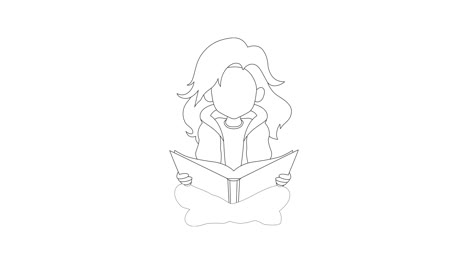 animation of one line drawing of single continuous line drawing girl reading a book