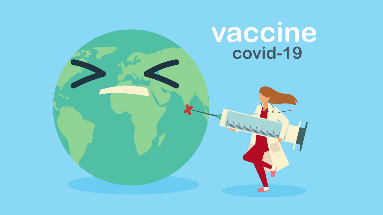 female doctor vaccinating the earth planet