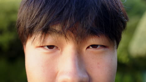 close-up of young man's eyes and face, focusing on expression and details