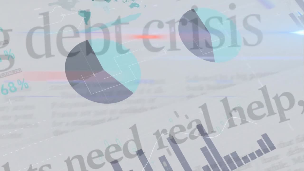 animación de titulares de periódicos que dicen crisis de deuda con exhibición en el mercado de valores durante la pandemia de coronavirus