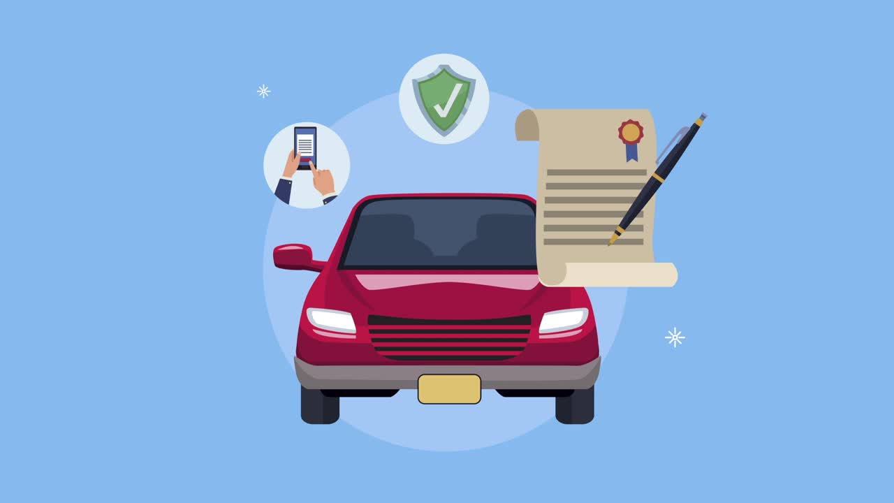 insurance service animation with car and policy