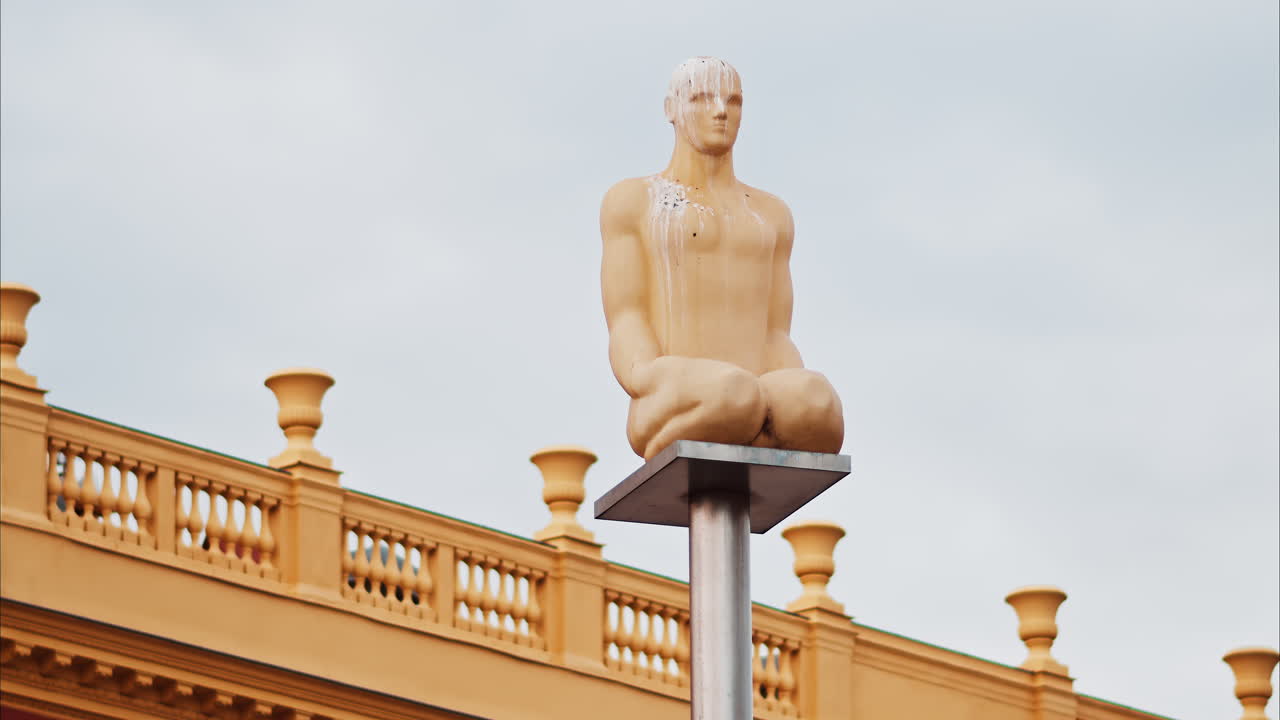 Nice, France - December 8, 2024: Conversation a Nice statue by Jaume Plensa at Place Massena
