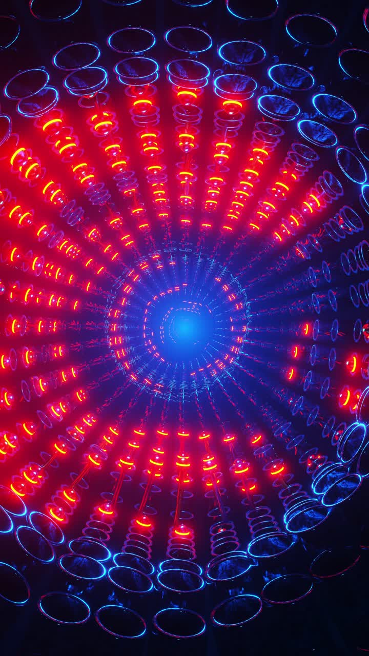 Tunnel con sfere rosse luminose che si muovono a onde. Video in loop verticale