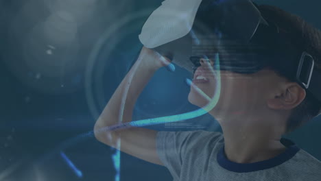 video compuesto digital de un niño usando auriculares de realidad virtual 4k
