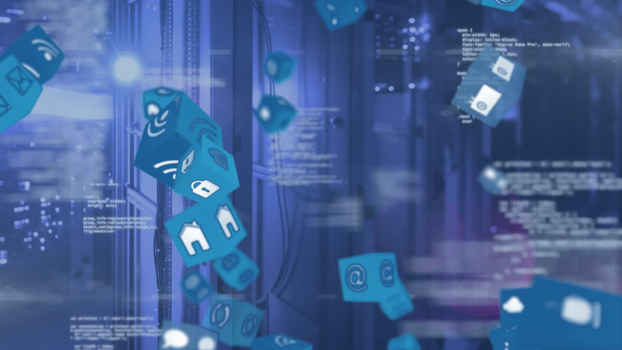 Animation of digital icons falling