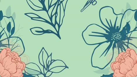 animación de flores rosadas y decoración floral sobre fondo verde