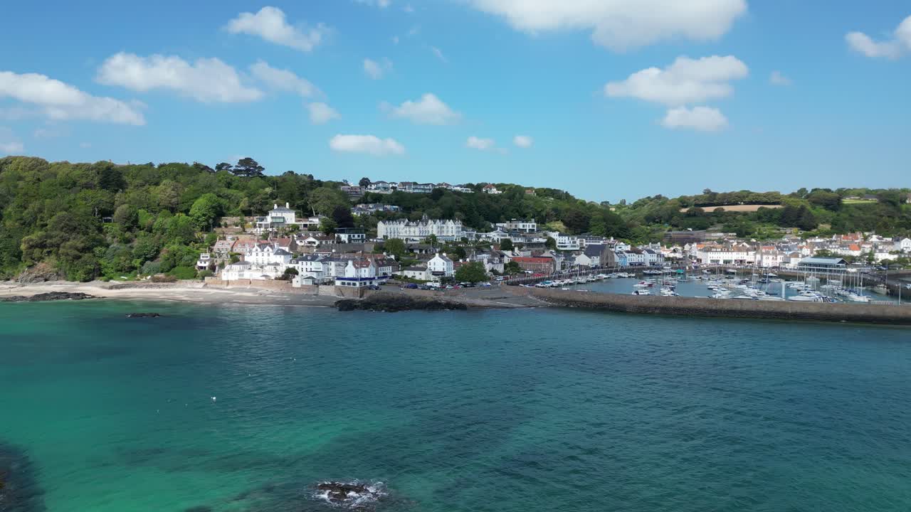 St Albin&rsquo;s  bay Jersey drone,aerial harbour and town