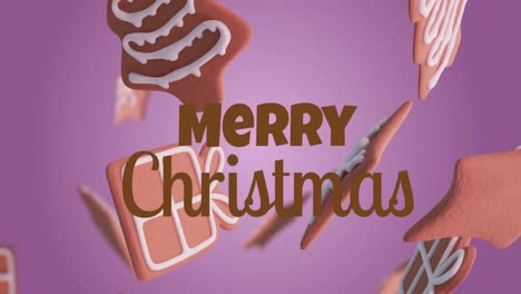 Animation-Von-Lebkuchen,-Der-über-Den-Text-„Frohe-Weihnachten“-Fällt