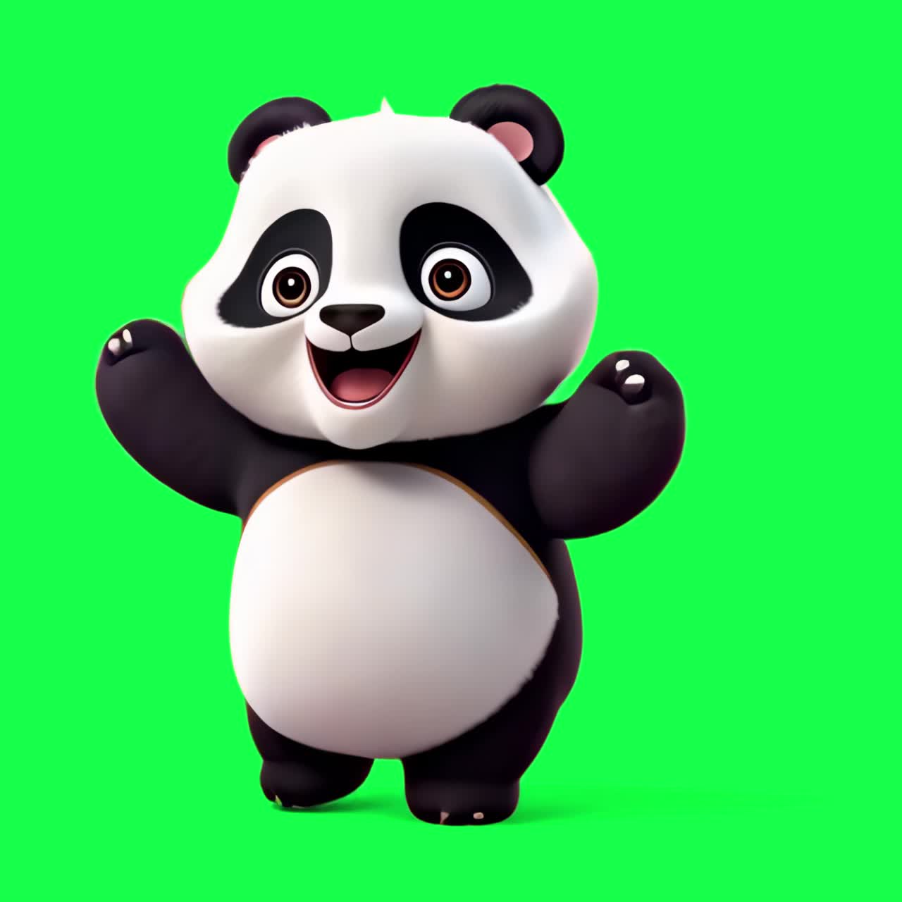 Cute panda baby animation, transparent 4K video, green screen