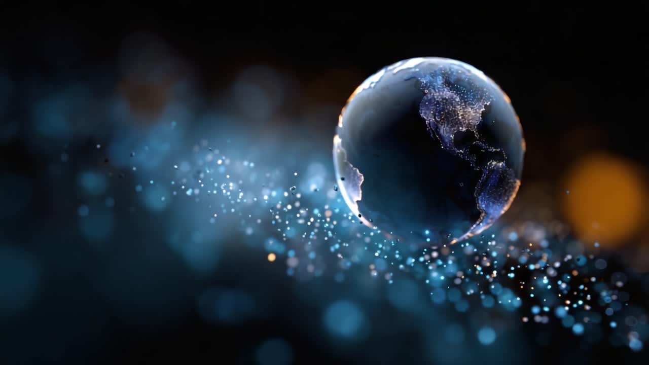 Visualizzazione mozzafiato della Terra circondata da un campo di luce celeste, che cattura la bellezza del nostro pianeta in un'affascinante ambientazione cosmica