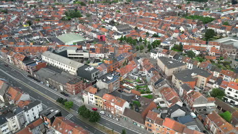 Vista-Aérea-Del-Paisaje-Urbano-De-Rooigem-Con-Numerosos-Edificios-En-Gante