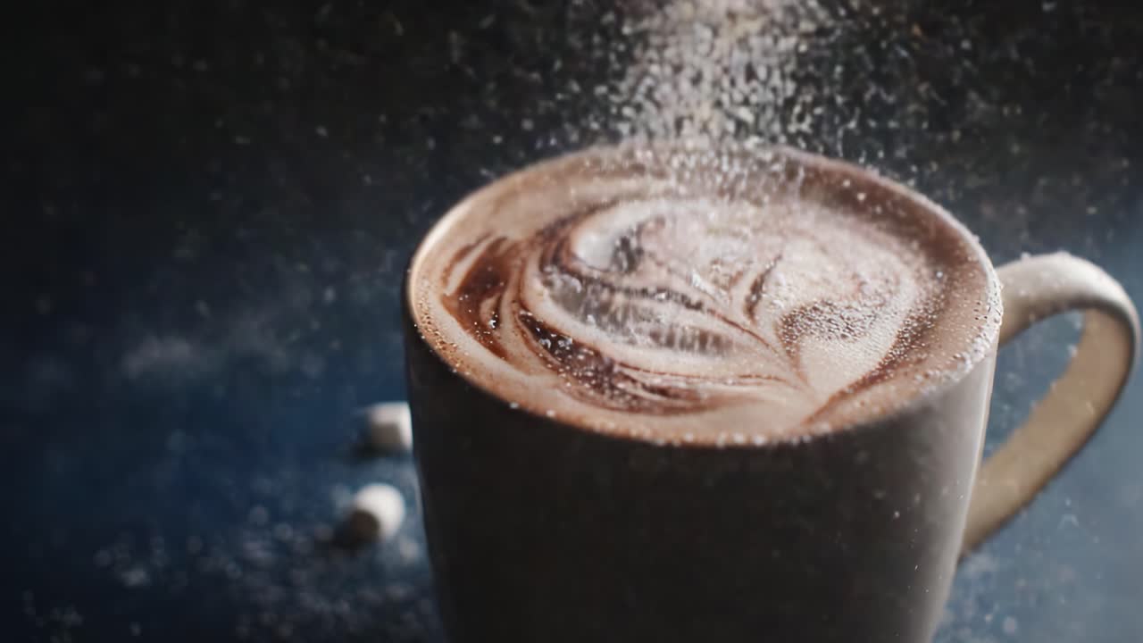 Rich and Creamy Hot Beverage with Artistic Milk Foam and Delicate Sugar Sprinkles Captured in Two Stunning Frames