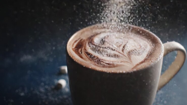 Rich and Creamy Hot Beverage with Artistic Milk Foam and Delicate Sugar Sprinkles Captured in Two Stunning Frames